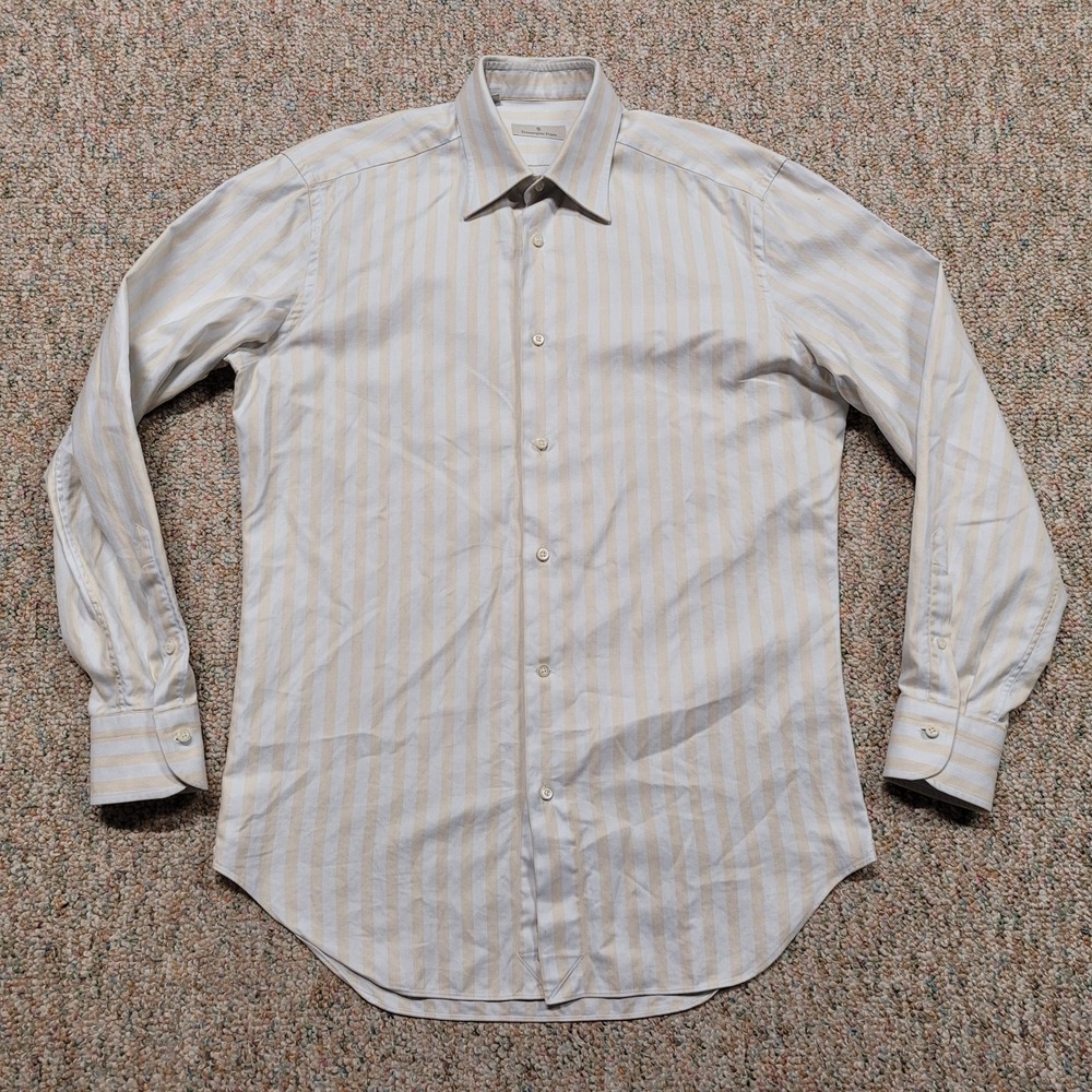 Ermenegildo Zegna Dress Shirt Mens 15.5 Striped Long Sleeve Button Up Italy